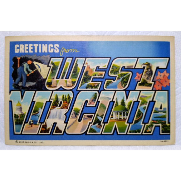 Greetings From West Virginia Large Big Letter Postcard Linen Curt Teich Vintage - Picture 1 of 2